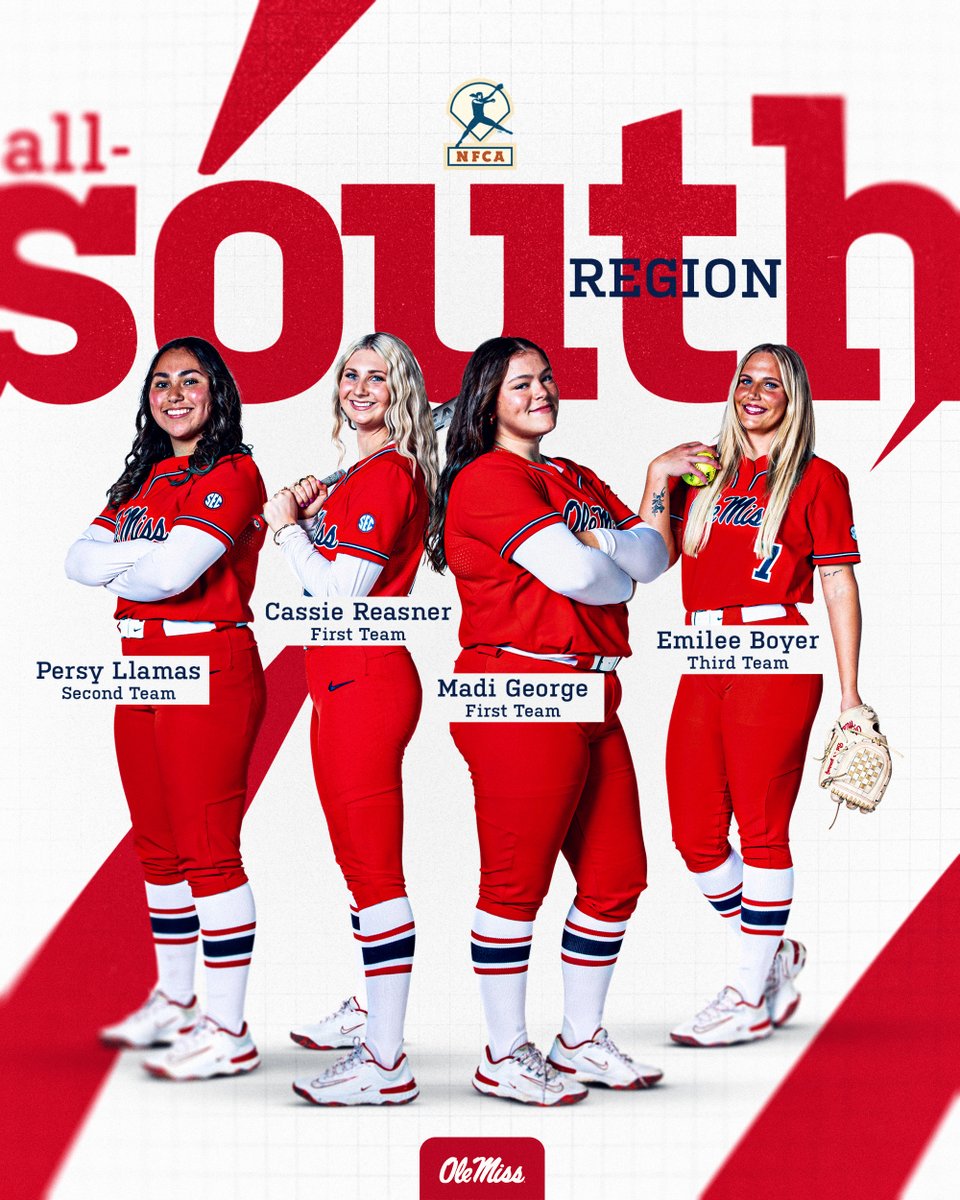OleMissSoftball's tweet photo. Fantastic Four 💅 

Congratulations to Madi George, Cassie Reasner, Persy Llamas and Emilee Boyer for being named to the NFCA All-South Region Teams!

🔗 https://t.co/bGECTsXcNF https://t.co/UJVIemlgVQ