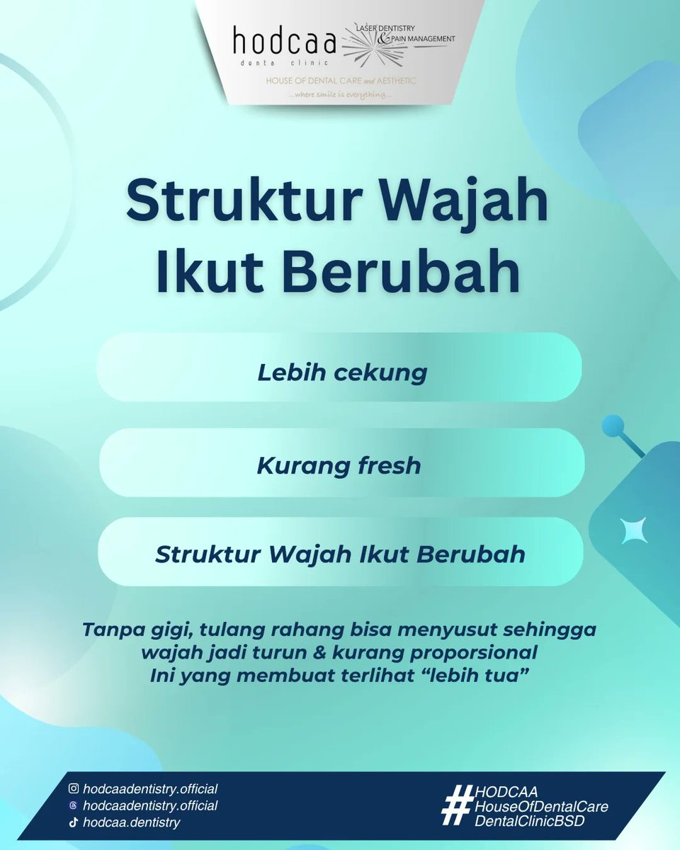 gracefulgums's tweet photo. Kehilangan gigi bisa memengaruhi lebih dari yang kita pikirkan. Kami di HODCAA Dental Clinic siap membantu Anda untuk mengembalikan senyum indah dan percaya diri Anda. #HodcaaDentalClinic #DentalClinicBSD #HodcaaBSD #PremiumDentalClinic #aestheticdental https://t.co/XqqQohV91y