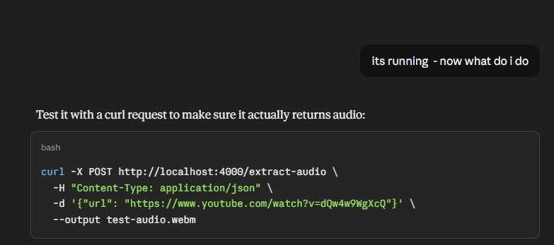NewcomerGames's tweet photo. Claude just rickrolled me in a test curl command 😭

I was building an audio extraction Cloudflare container and it picked it as the test YouTube URL... honestyly respect for keeping me on my toes https://t.co/ohkECLf4Ga