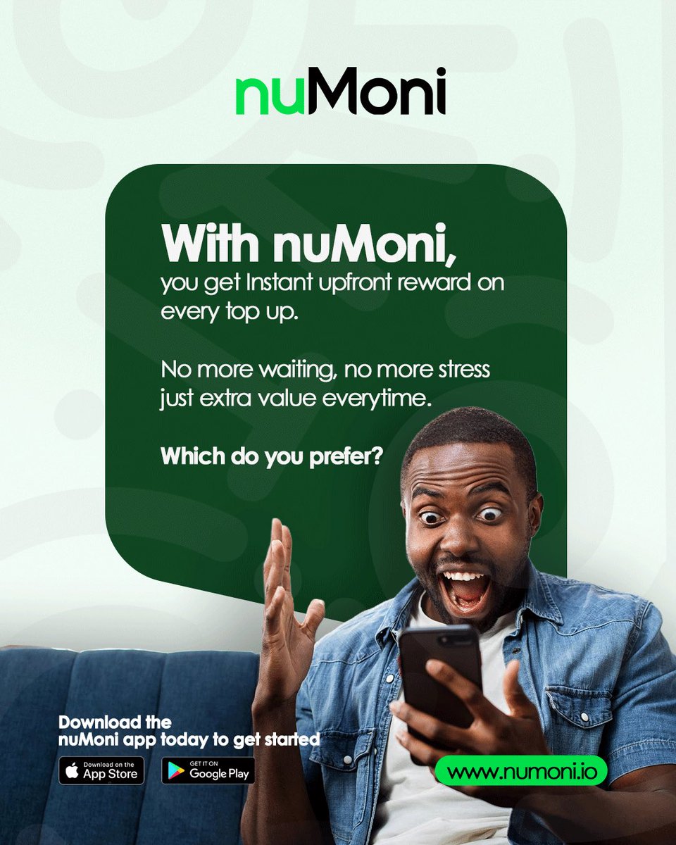 NumoniRM's tweet photo. Why wait years for rewards when you can enjoy extra value instantly?

With nuMoni, every top-up gives you upfront rewards immediately.
Just more value every single time 💚

So tell us
Would you rather wait or enjoy rewards now? 

#nuMoni #MoreValue #InstantRewards #SmartSpending https://t.co/NbFQMeyT48