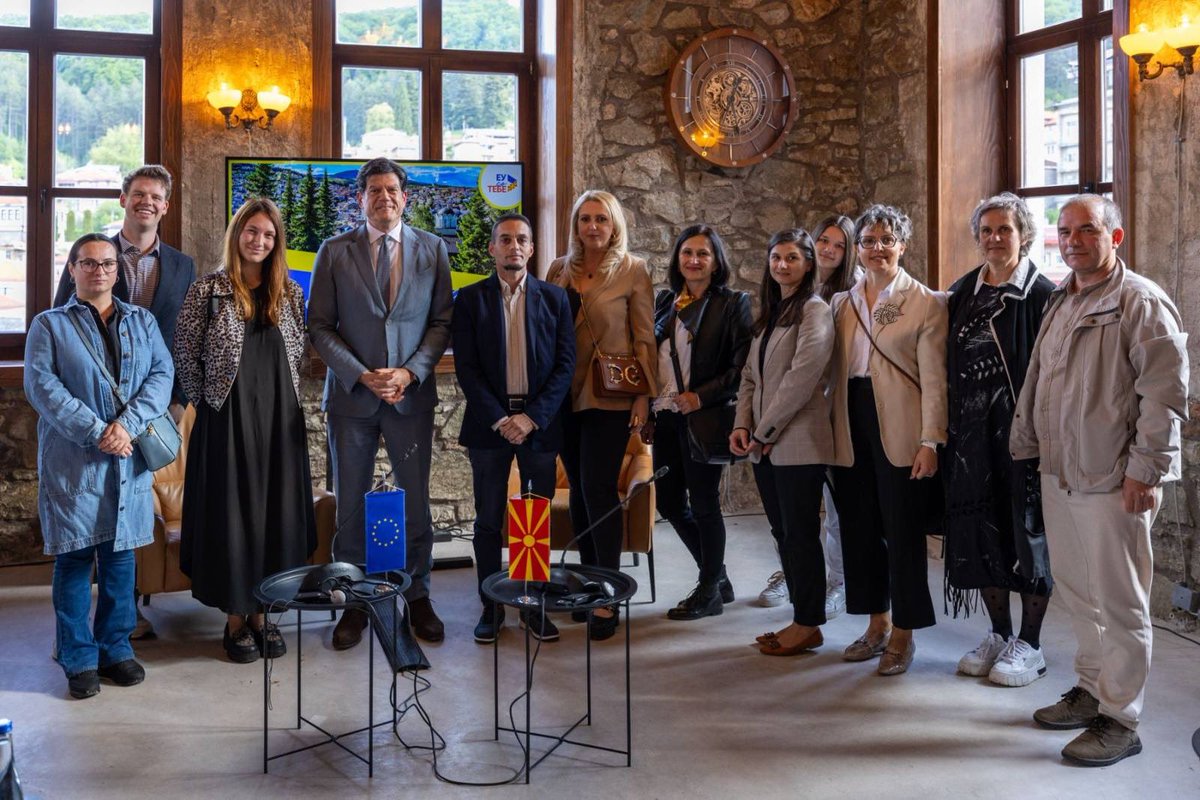 AmbassadorEU's tweet photo. Ambassador @MichalisRokasEU visited Krushevo today, 🇲🇰’s highest town, known for its nature, culture &amp; tourism, including the landmark 🇪🇺-funded paragliding site. 

Meetings with Mayor Niko Coneski, councillors, CSOs &amp; citizens focused on local development &amp; future opportunities. https://t.co/O7ZuJn8naF
