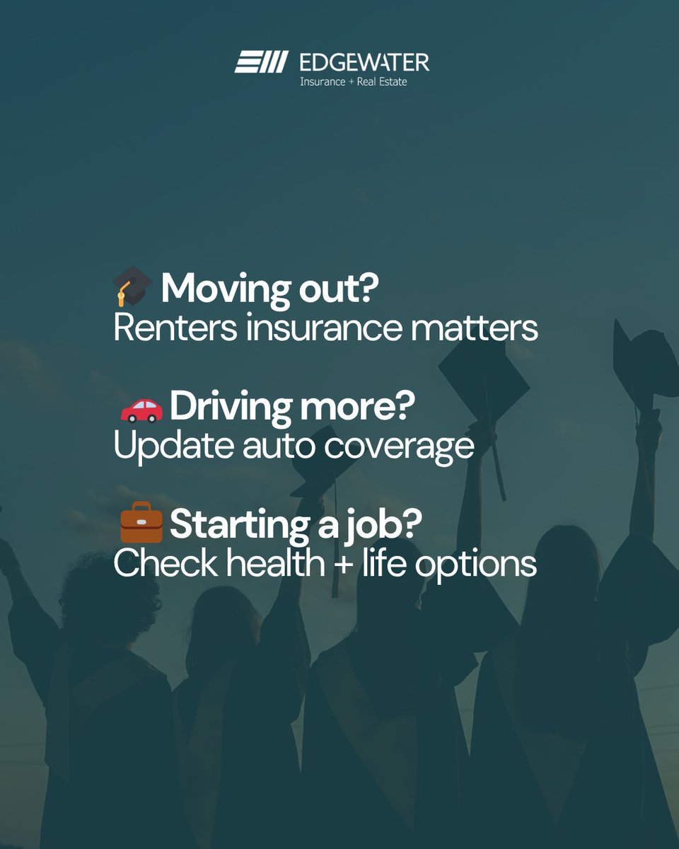 Edgewater_Blair's tweet photo. They graduated… now what about their insurance? 👀🎓

New stage = new risks. Renters, auto, health, and dependent coverage all matter.

Save this for your grad 💛 #EdgewaterInsurance #GraduationSeason #InsuranceTips https://t.co/YlJEuswImk