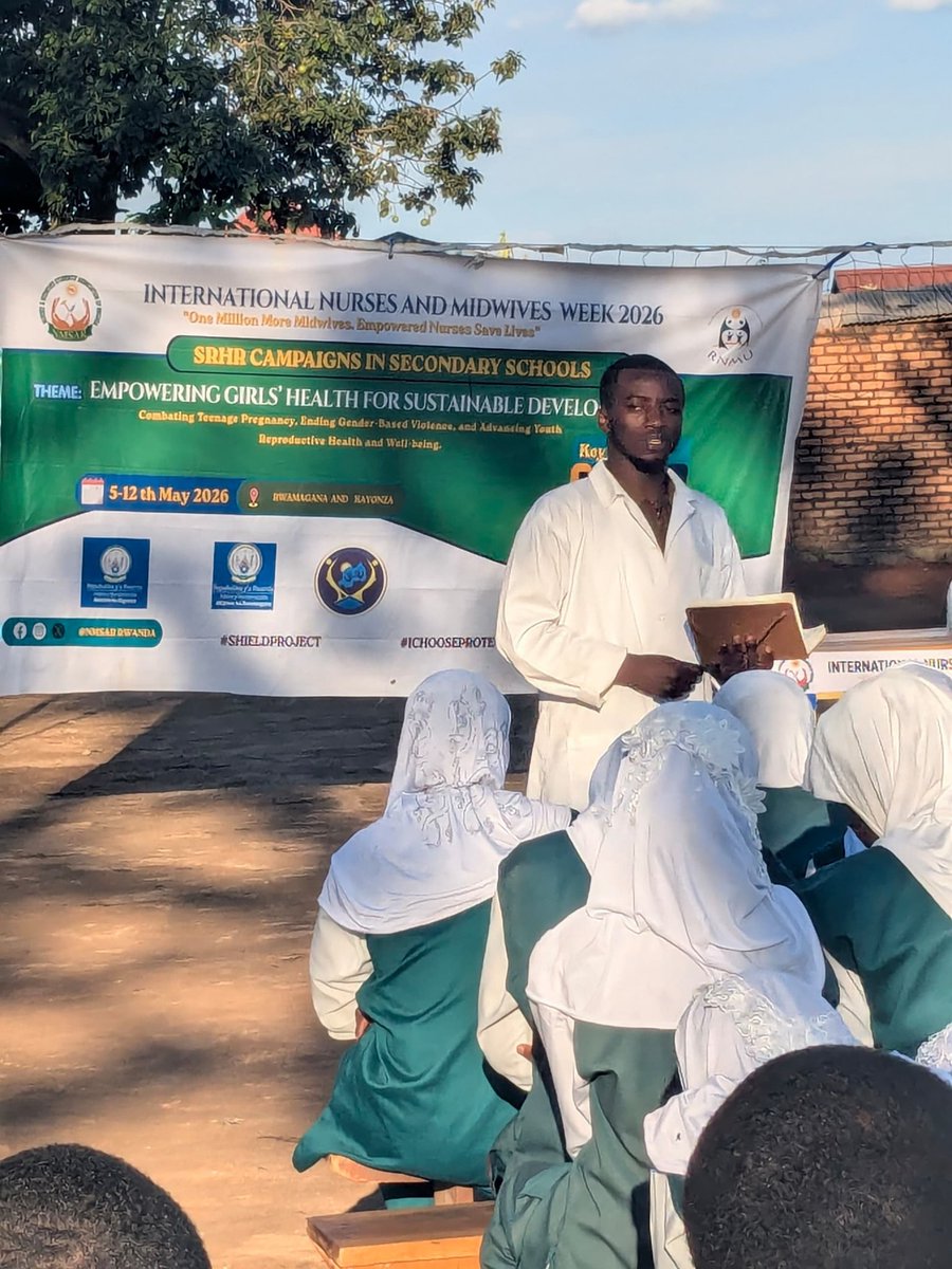 NMSAR_Rwanda's tweet photo. In collaboration with @RNMU1, #NMSAR continues its #ShieldProject campaign, advancing SRHR education across schools. As part of International Nursing & Midwifery Week 2026, a one of session was held in Lycee Islamic de Rwamagana, promoting awareness on #SRHR, #GBV prevention. https://t.co/hN57DzuLaE