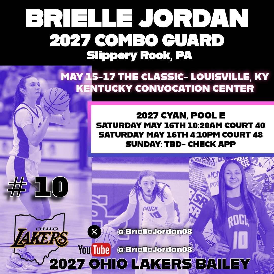 BrielleJordan08's tweet photo. Playing at the Classic in Louisville, KY this weekend! #aau #theclassic #2027 #ComboGuard @ohiolakers @20jsteely @SRHS_GBB @Ohio_Basketball https://t.co/lcfXkYUj7A