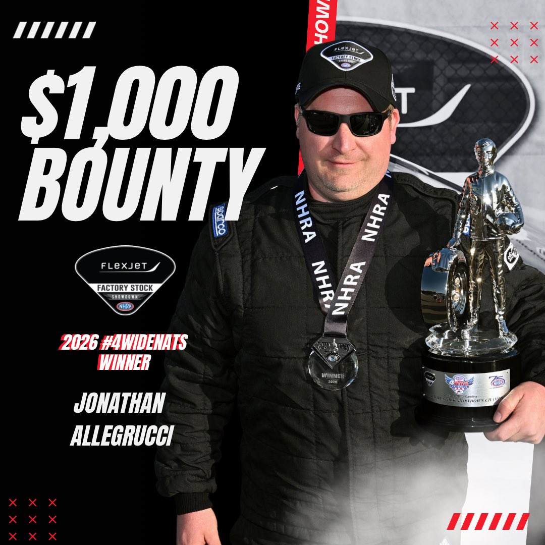 nhrafss's tweet photo. Who’s taking the Flexjet $1,000 Bounty in Chicago? 💰👀

Recently in Charlotte, Raymond Nash defeated #GatorNats winner Ricky Hord to claim the bounty. Now the target shifts to #4WideNats winner Jonathan Allegrucci at Route 66 Raceway.

#Route66Nats #NHRAFSS https://t.co/HvZZ3mCOoP