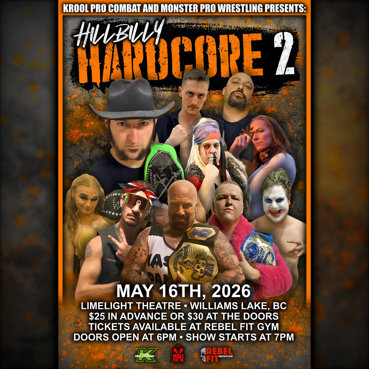 ProWrestleHub's tweet photo. Hey Cariboo! Krool Pro Combat and @MPWWRESTLING are back this weekend with Hillbilly Hardcore 2! 🤠 

📅 Saturday, May 16th
🔔 7pm
📍 Limelight Theatre, Williams Lake

🎟 https://t.co/jWv7KHKEup 

#SupportIndyWrestling #pnwwrestling #prowrestling https://t.co/qNizN4LPNB