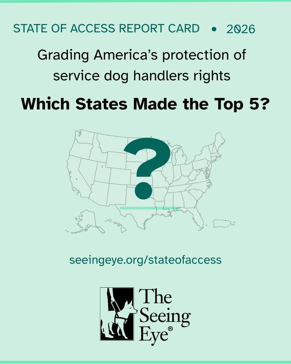 SeeingEyeInc's tweet photo. We recently released our State of Access Report Card, which grades and ranks every U.S. state, Washington, D.C. and Puerto Rico on how well they protect the rights of people who work with service dogs to travel independently and live without compromising their freedom. [1/3] https://t.co/HGFAsvG1QM