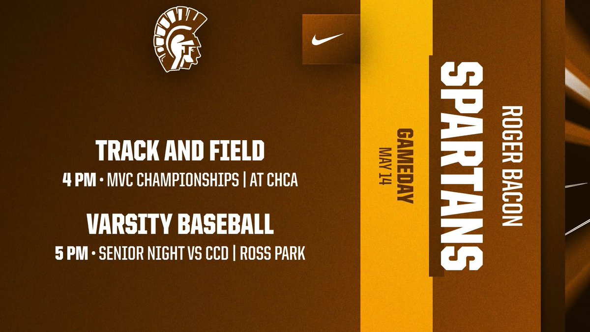 RBSpartans's tweet photo. ✌️ Senior Night’s!

Track and Field competes in the MVC Championship Meet at CHCA today. It is also Senior Night for our 9 Track and Field Seniors at the meet.

Baseball hosts Cincinnati Country Day for Senior Night at Ross Park. Senior Night ceremony will start at approximately 4:40 PM

#HailSpartans