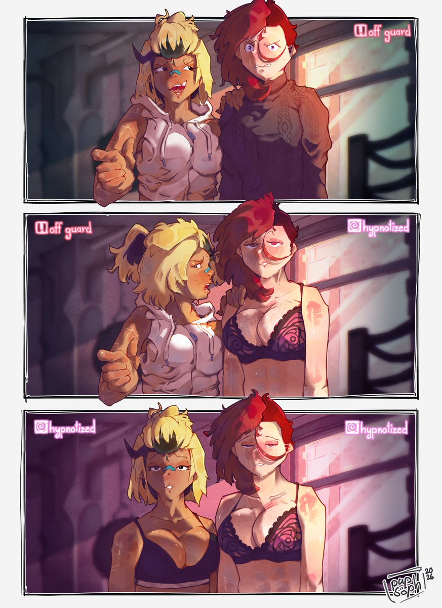 pupsoph_'s tweet photo. tomboy thursday!!

worked on a lil meme thing that turned into smth more-

lena and beck (oc belongs to the amazing @spicymancer  <3) saw smth in the gym together <3
what were they looking at?? https://t.co/cHq976dENY