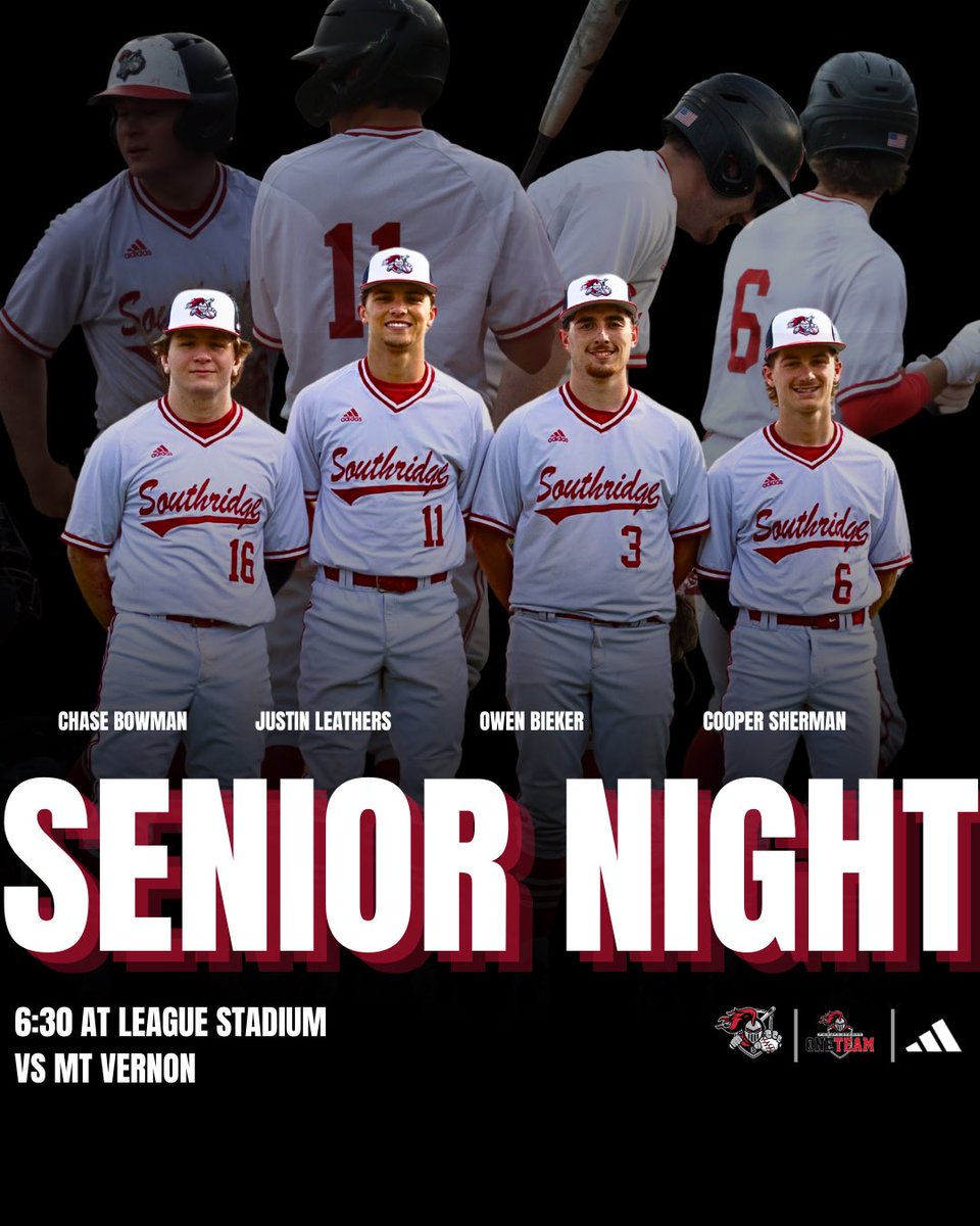 SRidgeAthletics's tweet photo. Baseball will host Mt. Vernon tonight! This is also Senior Night…come out and support these four seniors! Go Raiders! 

⏰ 6:30 PM ET 
📍 League Stadium https://t.co/U2z0a9bX1T