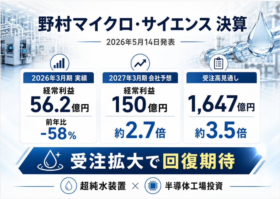野村マイクロ決算。 2026年3月期は減益。 ただ、注目は2027年3月期の