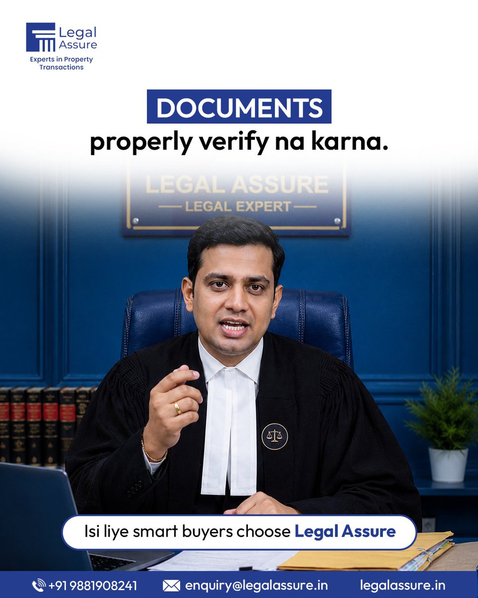 LegalAssure's tweet photo. Property deal ka sabse bada risk investment nahi…
incomplete verification hota hai. ⚖️

Smart buyers verify documents before they sign.
@LegalAssure helps make every transaction legally secure.
📞 +91 9881908241
🌐 https://t.co/S5GWpTCLO6
.
.
.
#LegalAssure #PropertyVerification https://t.co/aHnC5q074g