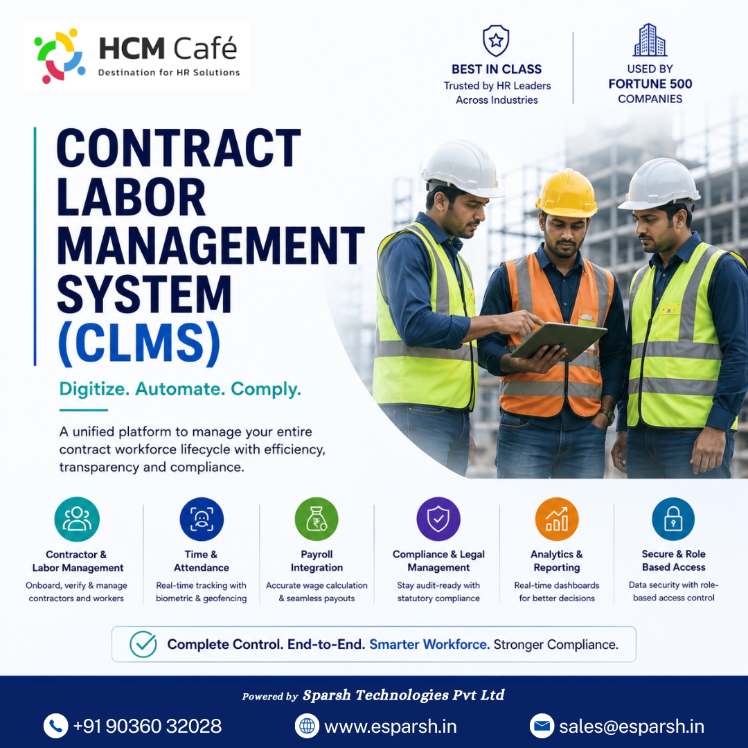 sparshtechblr's tweet photo. Managing contract labor manually can lead to delays, compliance risks, and operational inefficiencies.

With HCM Café CLMS, streamline your entire contract workforce lifecycle through one unified platform — from onboarding to compliance management.

📩 Book a free demo today. https://t.co/Eo87nF47FN