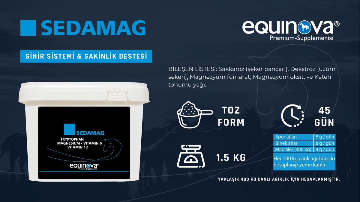 AkcanVitamin's tweet photo. Sakin ZİHİN, Dengeli PERFORMANS.

Equinova® SEDAMAG

⚡ Magnezyum Fumarat ile kas &amp; sinir sistemi fonksiyonlarını destekler
🧬 L-Triptofan ile stres yönetimi ve sakinliği desteklemeye yardımcı olur

#SEDAMAG #Equinova #Magnezyum #LTriptofan #AtSağlığı #StresYönetimi https://t.co/bdgaAQdV4q