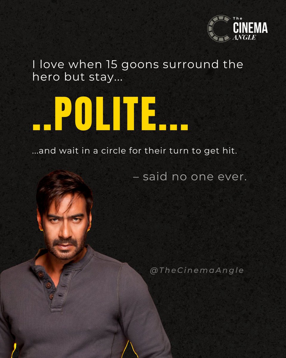 TheCinemaAngle's tweet photo. It is funny how bad guys are so polite in action movies. They wait in a circle for their turn instead of attacking all at once. This trend is still followed today, especially in masala films.

They aren't trying to fight. They are just standing in a queue. https://t.co/Caqui4Syj5