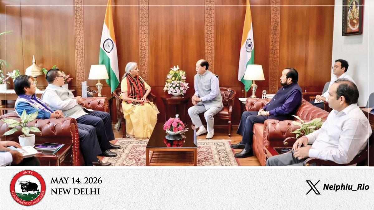 Neiphiu_Rio's tweet photo. Met the Hon’ble FM Smt. @nsitharaman Ji, along with Dy. CMs Shri @TRZeliang, Shri @YanthungoPatton, &amp; MLA @AchumbemoKikon. Apprised her of Nagaland’s financial status &amp; the continued support needed for development priorities. Grateful for her understanding &amp; assurance of support. https://t.co/DR5vrxfwrN