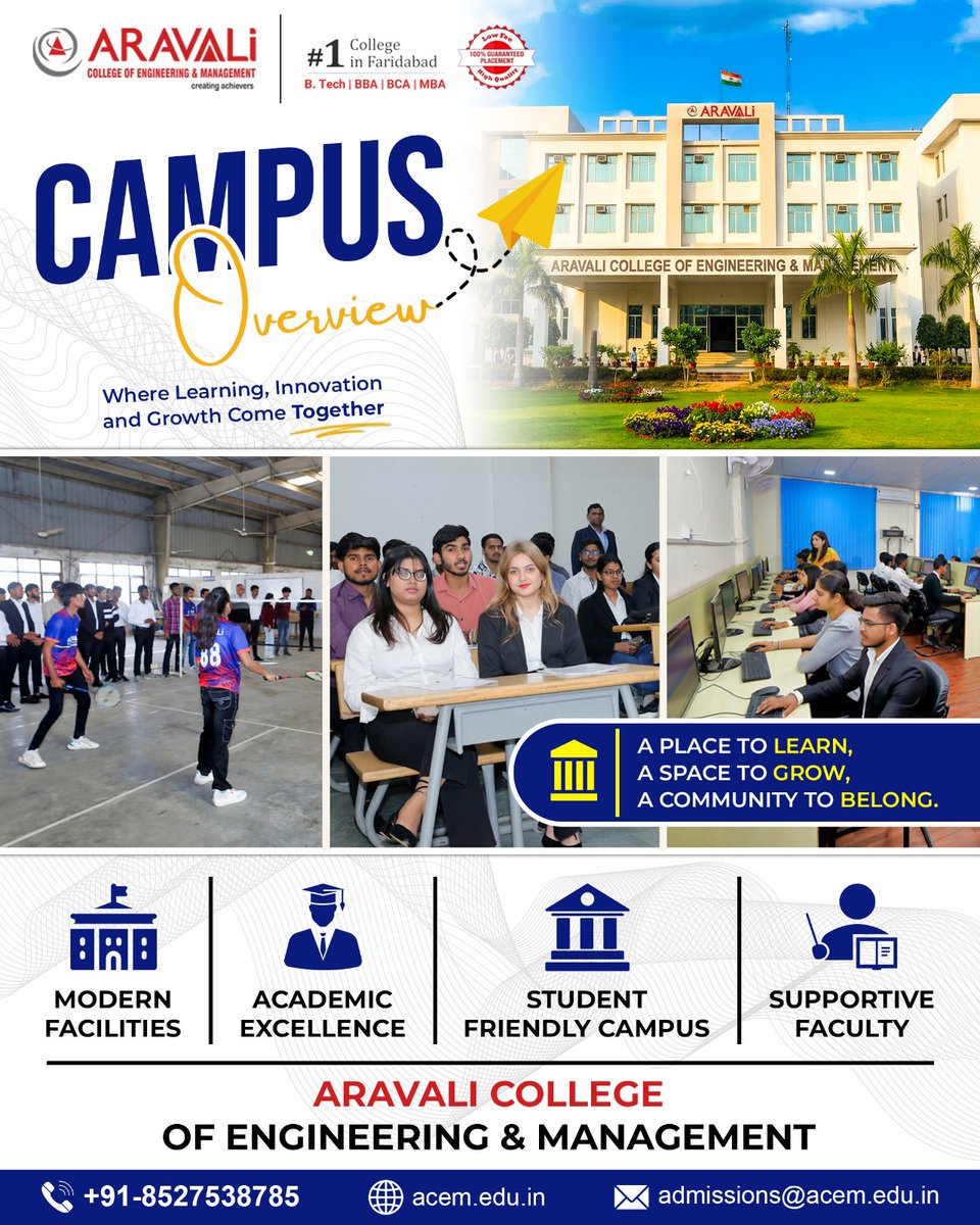 acem2008's tweet photo. ✨ Where learning meets success!

Discover a campus built for innovation, growth, and unforgettable experiences at Aravali College of Engineering &amp; Management

[Engineering College, Campus Life, Modern Facilities, Student Growth, Future Leaders, ACEM India, Aravali College] https://t.co/GETxIosPY0