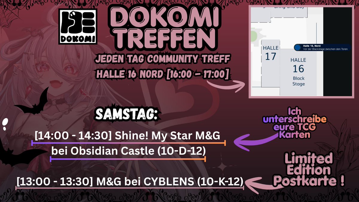 ikira_vt's tweet photo. ⬇️#DOKOMI ALLE TREFFEN !⬇️

Vielen Dank an @cyblens für die süßen Postkarten &amp; das Meet&amp;Greet! ❣️

Außerdem vielen Dank an @ObsidianCastleS und @jayuhime für die Möglichkeit eines Meet&amp;Greet's um eure Shine!MyStar Karten zu unterschreiben ❣️

WIR SEHEN UNS LEUDIS ❣️🦇 https://t.co/AER6KVLgMe
