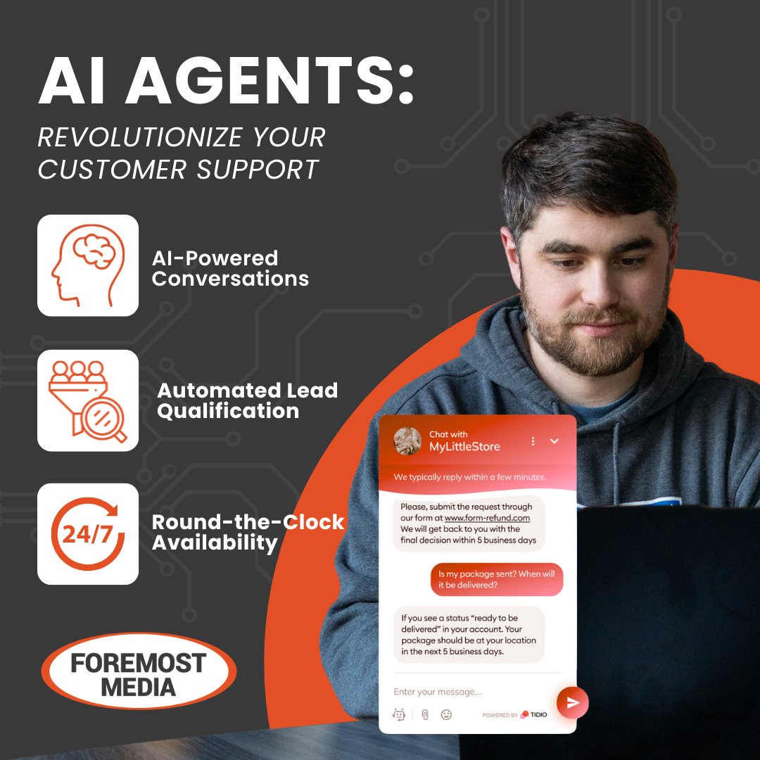 ForemostMedia's tweet photo. AI agents aren’t just a trend, they’re changing how businesses handle conversations, leads, and support. Faster responses, better experiences.

See how they can empower your business here: https://t.co/xav51mJW2C https://t.co/d2fBpSR1Kt