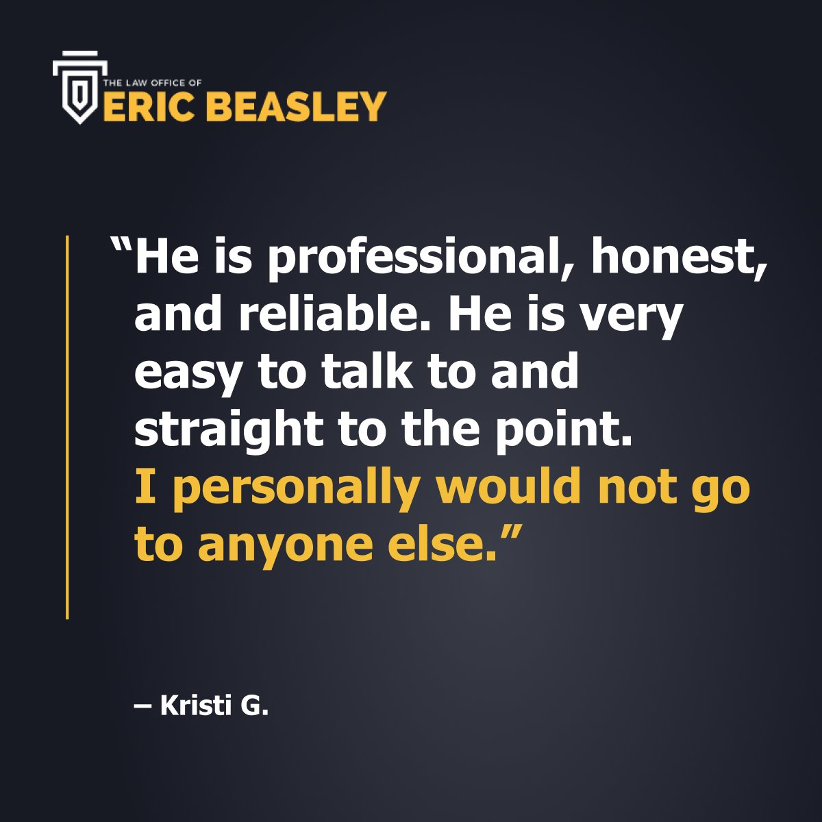 beasleylaw's tweet photo. Thank you for your thoughtful feedback. Being someone our clients can rely on is very important to us. We really appreciate your trust and the time you took to share your experience.

Read more client testimonials:
https://t.co/TGN2K9MhCZ https://t.co/ys5zvH6o6q