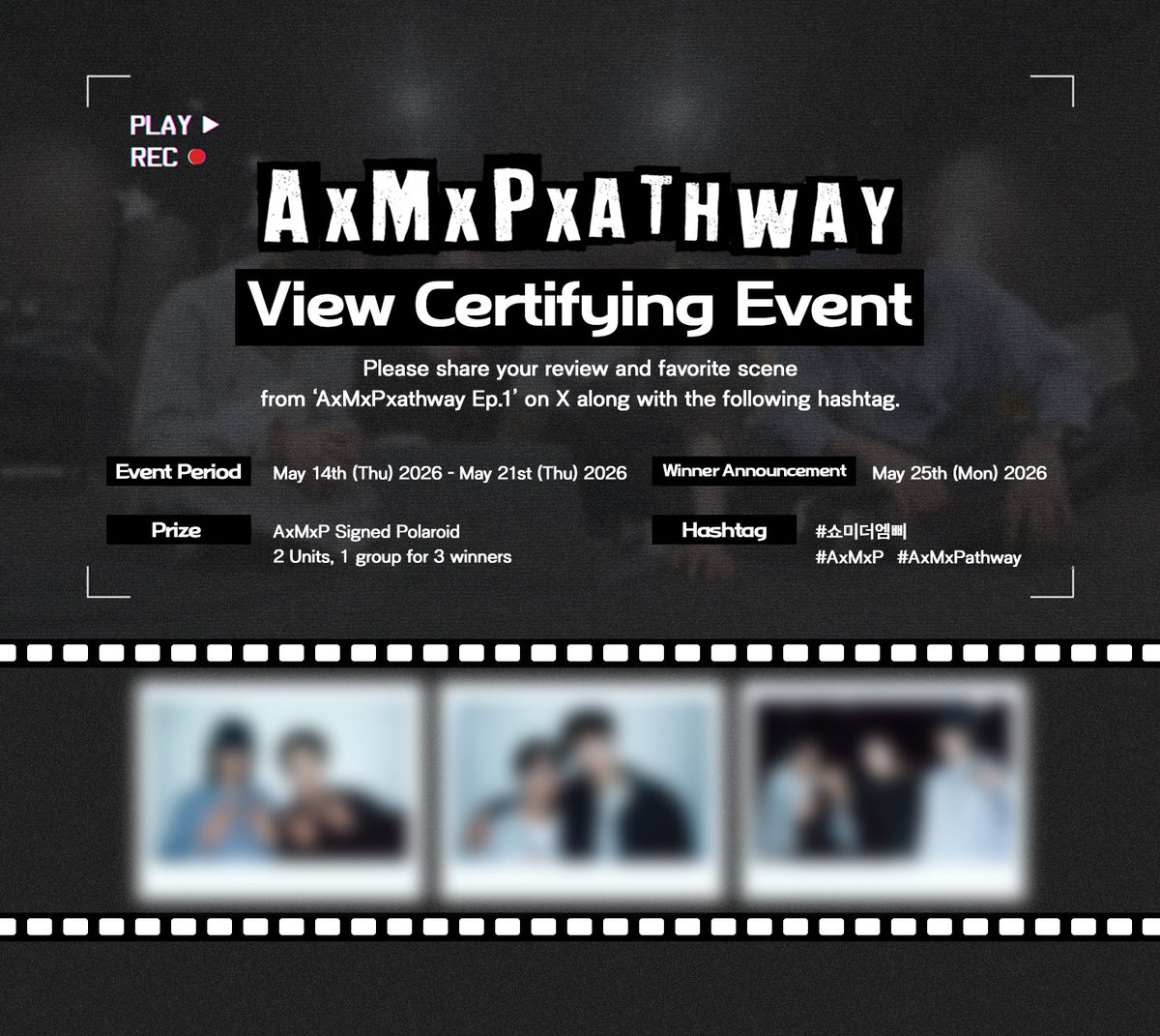 AxMxP_official's tweet photo. [EVENT] AxMxP <AxMxPxathway> EP.1

시청 인증 이벤트 😎🤟

영상을 시청한 후, 해시태그와 함께 시청 후기를 업로드 해 주세요!

#AxMxP #에이엠피
#AxMxPxathway #쇼미더엠삐 https://t.co/UvEvh1BEzJ