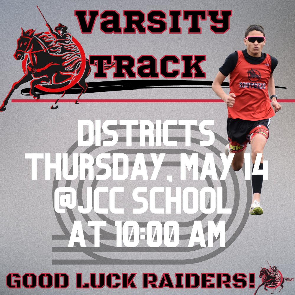 SHSRaiders1's tweet photo. 🏃‍♂️ Varsity Track heads to Districts on Wednesday, May 14 at JCC School starting at 10:00 AM! Come support the Raiders and cheer on the team as they compete for success. Good luck, Raiders! https://t.co/lwNiiTVZZx