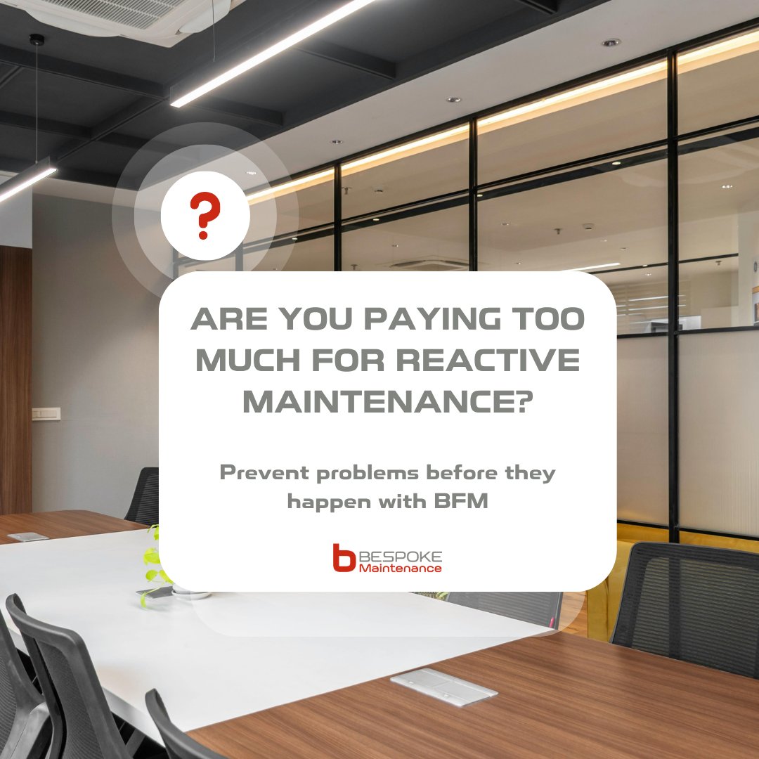 BespokeFML's tweet photo. Are you paying more for reactive maintenance than you need to?

Reactive maintenance can often cost significantly more than planned preventative upkeep over time.

We help businesses reduce costs and disruption through proactive maintenance strategies.

📞 0800 599 9210 https://t.co/DCthcqA6U3