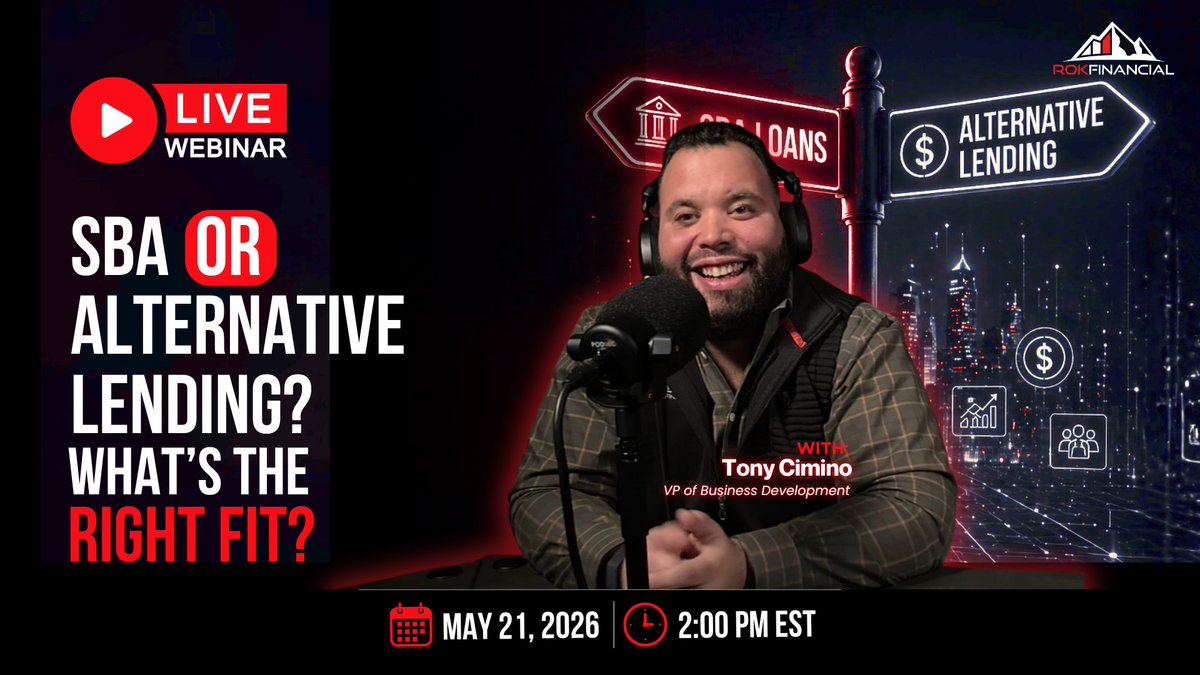 ROKFinancialLLC's tweet photo. SBA vs alternative lending… what actually makes the most sense for your clients? 👀💰

The truth is, it is not always black and white. The wrong assumption here can lead to delays, denials, or choosing the wrong type of capital altogether.

We’re going LIVE to break down how each option actually works, when SBA makes sense, when alternative funding wins, and how to make smarter, faster funding decisions.🚀

Comment “WEBINAR” and we’ll send you the details! 👇
https://t.co/G7oYU8HqzK
