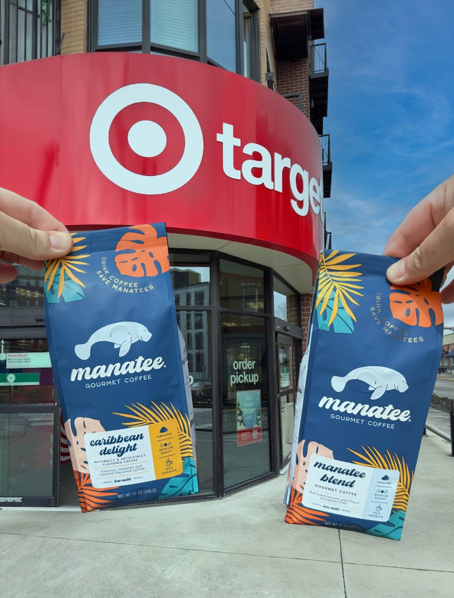 manateecoffee's tweet photo. Florida, we’ve landed @target 🎯

You can now find our 12oz Caribbean Delight and 12oz Manatee Blend at select Target locations.

Same smooth, feel-good coffee—now even easier to grab on your next run.

And yes, every bag still supports manatee conservation. https://t.co/vygv96J0XR