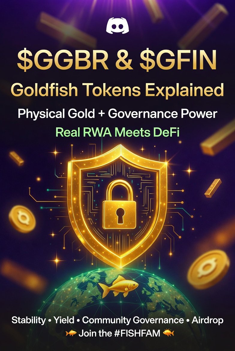 ducaribe99's tweet photo. 🐟 $GGBR & $GFIN: Goldfish Tokens Explained💰
1/4
Hey #FISHFAM!
Want a quick understanding of Goldfish’s dual-token system? Here’s a straight-to-the-point summary:
**$GGBR** = Tokenized physical gold.
**$GFIN** = Governance + Airdrop.
Let’s dive in! 👇
2/4 – $GGBR:
$GGBR – Goldfish Gold
- 1 $GGBR = 1/1000 troy ounce of physical gold (~$4.68–$4.72 today).
- Overcollateralized (5:1 or higher) with reserves held by ION Treasury.
- Proof-of-reserve, regular audits, and secure Fireblocks custody.
Use cases: inflation hedge, 24/7 liquidity, DeFi yield, and future physical redemption.
Contract: `0x7e2ac793f3E692f388e66c7DC28F739d13B0B71A`
3/4 – $GFIN:
$GFIN – Governance Token
- Launching soon with **confirmed airdrop**.
- Holders vote on fees, treasury, partnerships, and roadmap.
- Earn leaderboard points by: holding/staking $GGBR, creating threads, Discord activity, and on-chain participation.
It’s the token that gives the community voice and upside!
4/4
Summary:
$GGBR = Stability + Real Gold
$GFIN = Decision Power + Rewards
Perfect for those who want real RWA + DeFi.
What do you think? Do you already hold $GGBR? What’s your $GFIN airdrop strategy?
Comment, like, and share! More engagement = more leaderboard points 🐟🚀
Website: https://t.co/TC3Dli1ZoE
#Goldfish #GGBR #GFIN @goldfishggbr