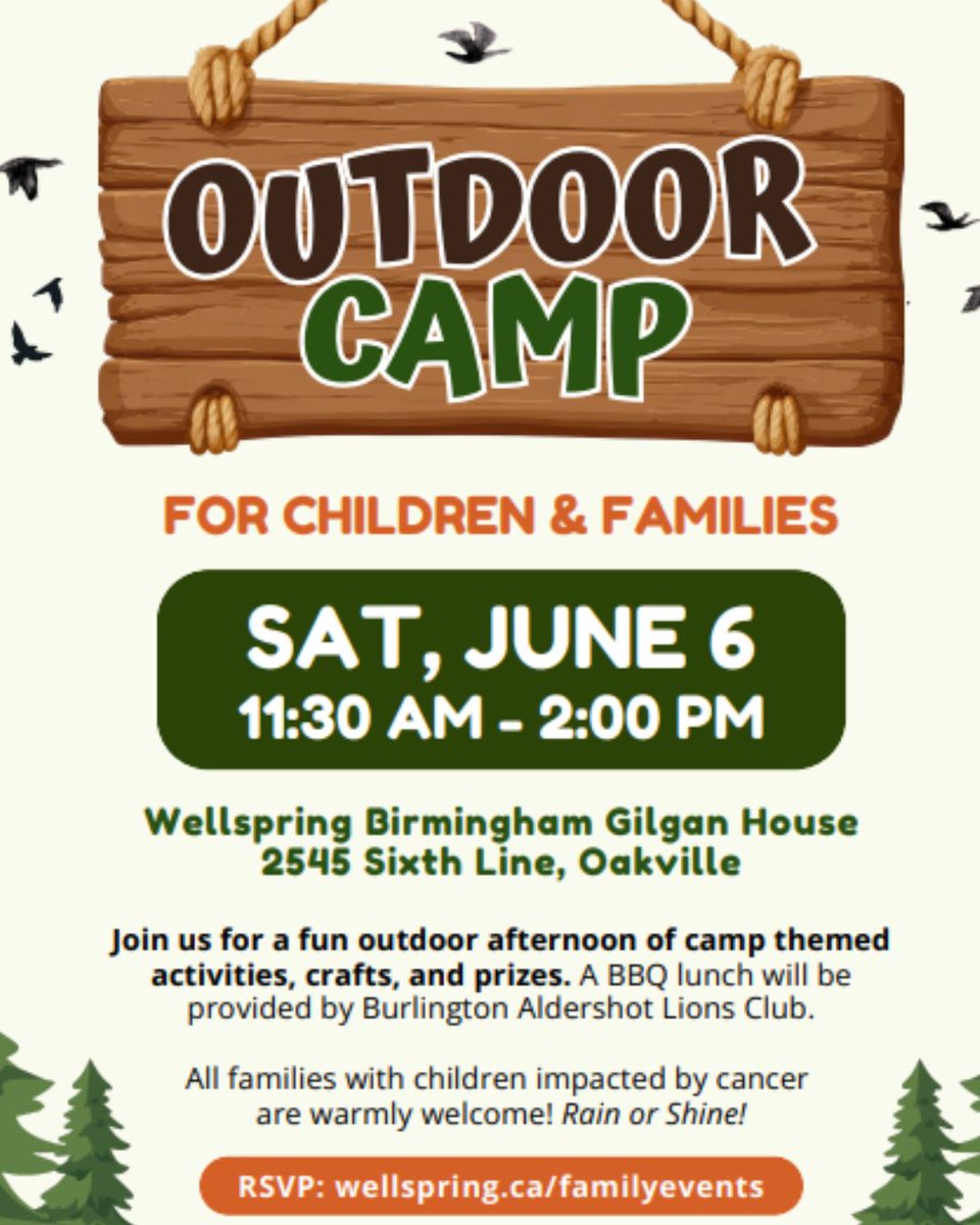 WellspringGTA's tweet photo. 🏕️ Our Family Event Planning Committee is getting ready for a fun-filled Outdoor Camp Event for children and families impacted by cancer.

📅 Sat, June 6
🕦 11:30 a.m. – 2 p.m.
☔ Rain or shine!

RSVP: https://t.co/cL9Sib0Lnd https://t.co/yLgAZf92J6