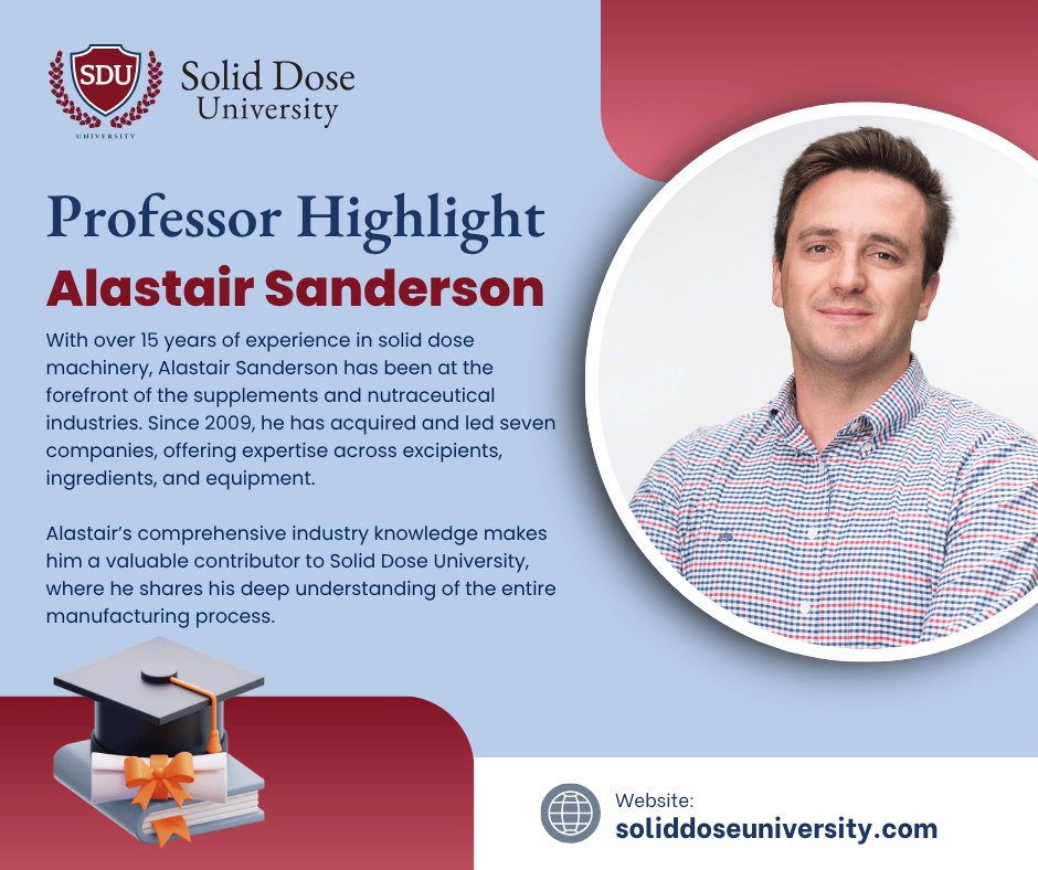 SolidDoseU's tweet photo. Meet Alastair Sanderson, instructor for SDU’s upcoming Formulation 301 course.

With 15+ years of experience across solid dose manufacturing, excipients, ingredients, and machinery, he brings real-world industry expertise to the classroom.

Register now: https://t.co/vJAls0EgGb https://t.co/ORdlEodhTV