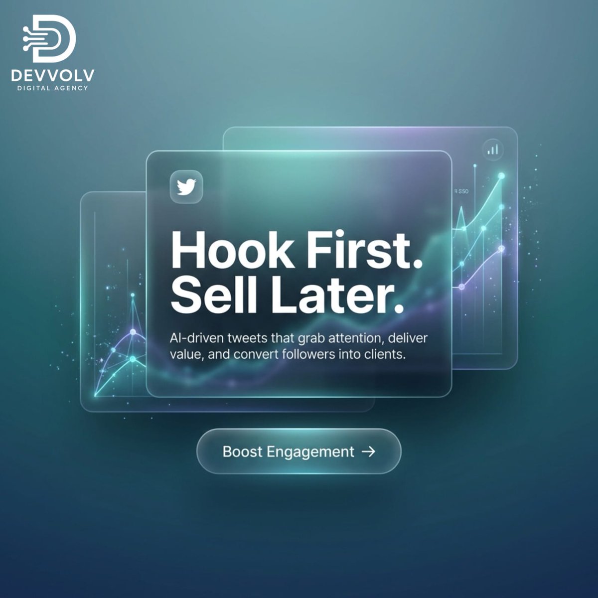 devvolv1Agency's tweet photo. Hook First. Sell Later. 
Stop pitching and start engaging. AI driven tweets grab attention deliver real value and seamlessly turn followers into loyal clients.
Ready to scale your reach? Boost your engagement today.
#DevvolvEdge https://t.co/z5RAZjuYPV