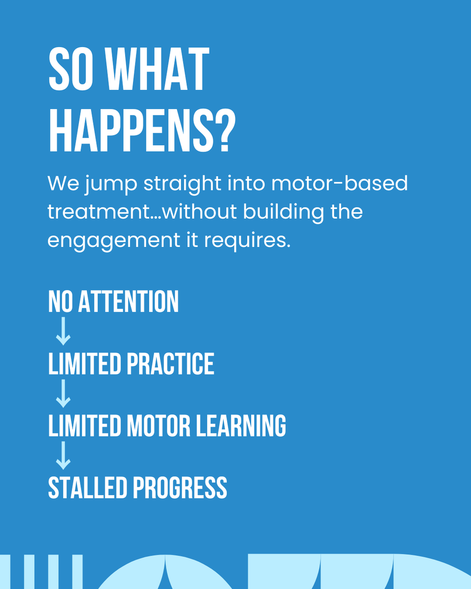 ChildApraxia's tweet photo. If we jump straight into high-repetition practice without building those foundational skills, progress can stall.

For these kids, therapy may initially look like: building attention, increasing tolerance, and shaping participation. https://t.co/MFHbupAAAr