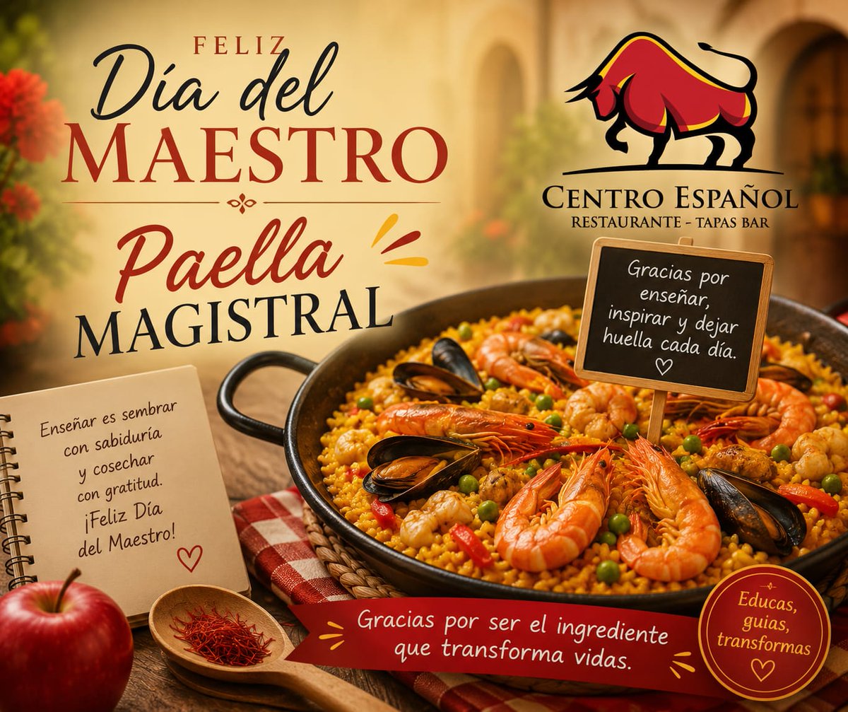 centroespanol's tweet photo. Este 15 de mayo, celebramos a los maestros con una técnica magistral. 🎓🥘. 📚✨
¡Paella de tradición! 🥘🏆
📞 Contacto Directo y Reservas:
📱 WhatsApp: 722 245 0909
📍 Ubicación:
Av. Benito Juárez García Sur 513, Cuauhtémoc, 50130 Toluca de Lerdo, Méx.
🗺️ Ver en Google Maps https://t.co/ZeiYodqiOf