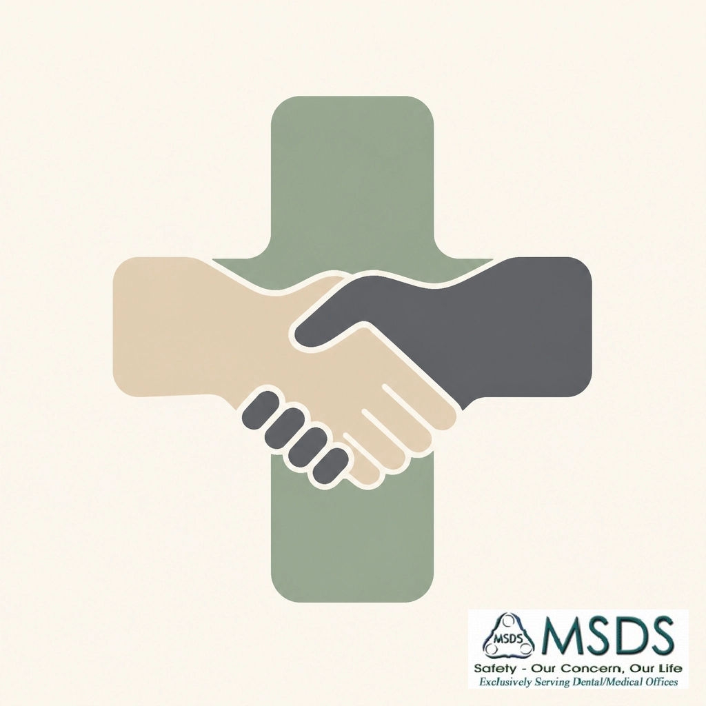 MSDS911's tweet photo. Decency in the dental office starts with safety. 🦷 Compliance isn't just about rules; it’s about respect for your team’s well-being. Following OSHA and AHA standards is a mark of a professional, decent workplace. Let’s keep it safe! #NationalDecencyDay #DentalSafety https://t.co/x3Os78qoqK