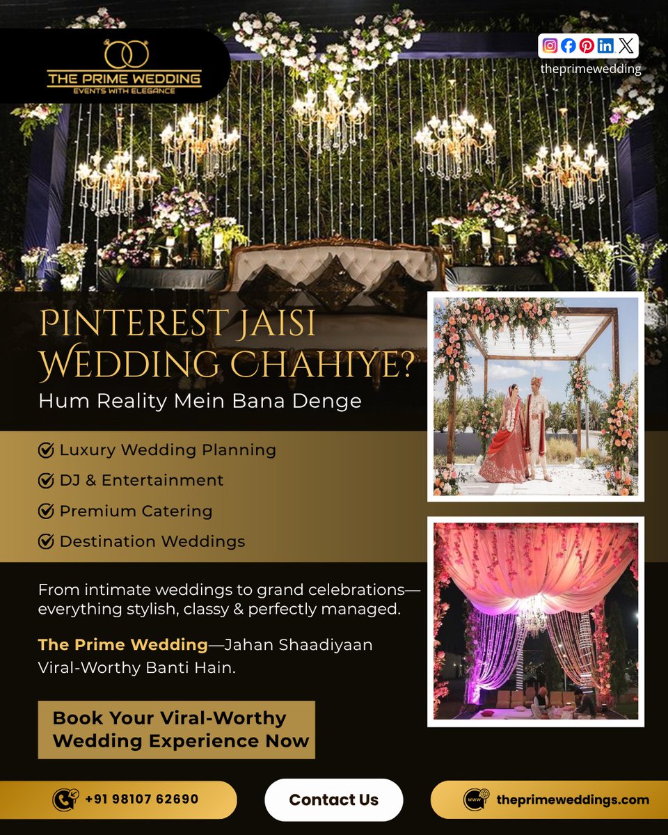 TheprimeW's tweet photo. Want your wedding to be as stunning as your Pinterest board? Let us make it a reality!

contact us now: 9810762690

#LuxuryWeddingPlanning #DestinationWeddings #WeddingGoals #EventPlanning #EventSetup #PartyPlanning #ViralWedding #WeddingCatering #DecorExperts #ThePrimeWeddings https://t.co/U7x1J4dfRq