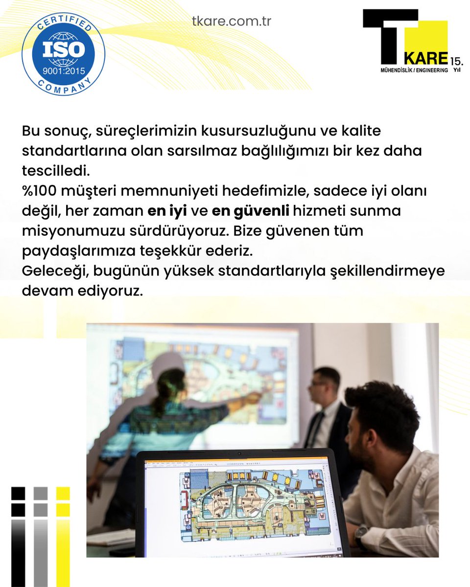 TkareEngineer's tweet photo. TKare Mühendislik olarak, kurulduğumuz 2011 yılından bugüne 'mükemmellik' bir hedef değil, bizim için bir çalışma disiplini olmuştur.

Nisan 2026 itibarıyla gerçekleştirdiğimiz ISO 9001:2015 Kalite Yönetim Sistemi belge yenileme denetimimizi, büyük bir başarı göstererek+ https://t.co/yBlklxIhKW
