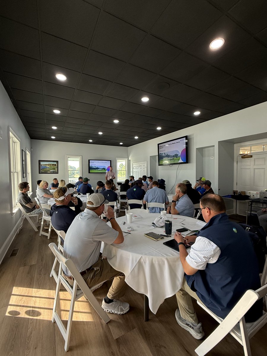 NavyPack's tweet photo. Dr Adam Gore of the Envu Green Solutions Team presenting at the Corbin Turf Spring Educational Seminar at The River Golf Club in North Augusta, SC. https://t.co/8VEuiXhoko