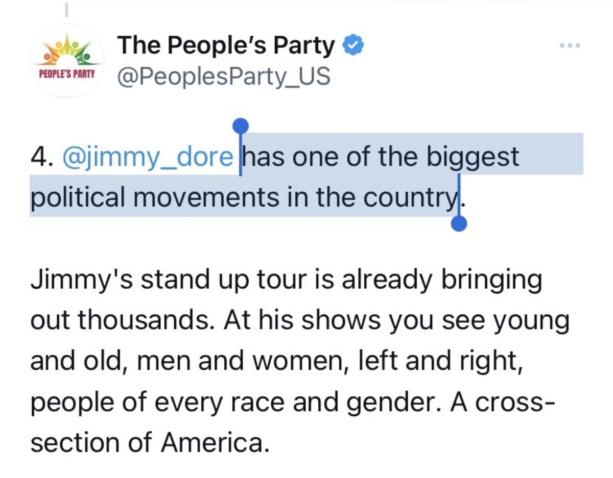 TaichiCollins's tweet photo. @haydengise Remember when they wanted to draft Jimmy Dore for president because he had “one of the biggest political movements in the country”? https://t.co/M1Yhe4UpZL