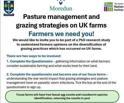 COWSworms's tweet photo. PhD student Kayleigh Devine @MoredunComms is looking at impact of grazing strategies on cattle &amp; sheep productivity, parasite control &amp; pasture quality. 20 minute survey for farmers to complete: https://t.co/SqjdA98f8S Option also to become a focus farm with free FECs and advice https://t.co/fexaz5u4zH