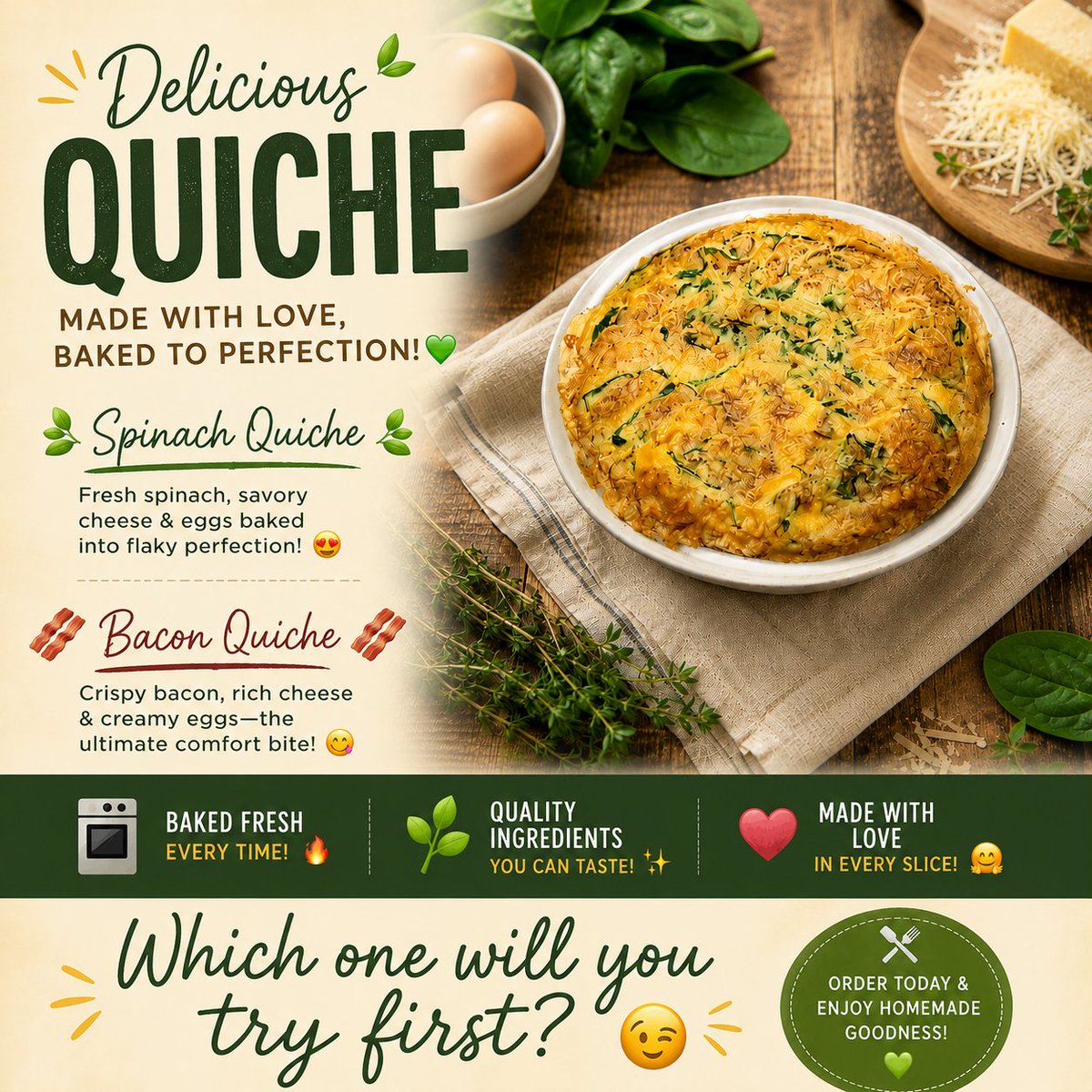 PaniniPaniniMC's tweet photo. Spinach or Bacon Quiche? Which one you picking? https://t.co/lcBPyISv8K
