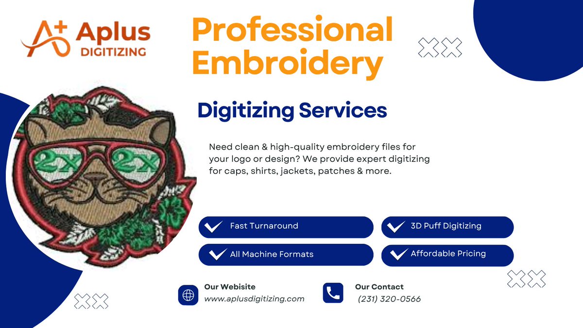 aplusdigitizing's tweet photo. 🧵 Looking for premium embroidery digitizing services?
✔ Fast Turnaround
✔ 3D Puff Digitizing
✔ All Machine Formats
✔ Affordable Pricing
#EmbroideryDigitizing #LogoDigitizing #3DPuff #MachineEmbroidery #CustomEmbroidery #DigitizingServices https://t.co/lDzF6C3CQT