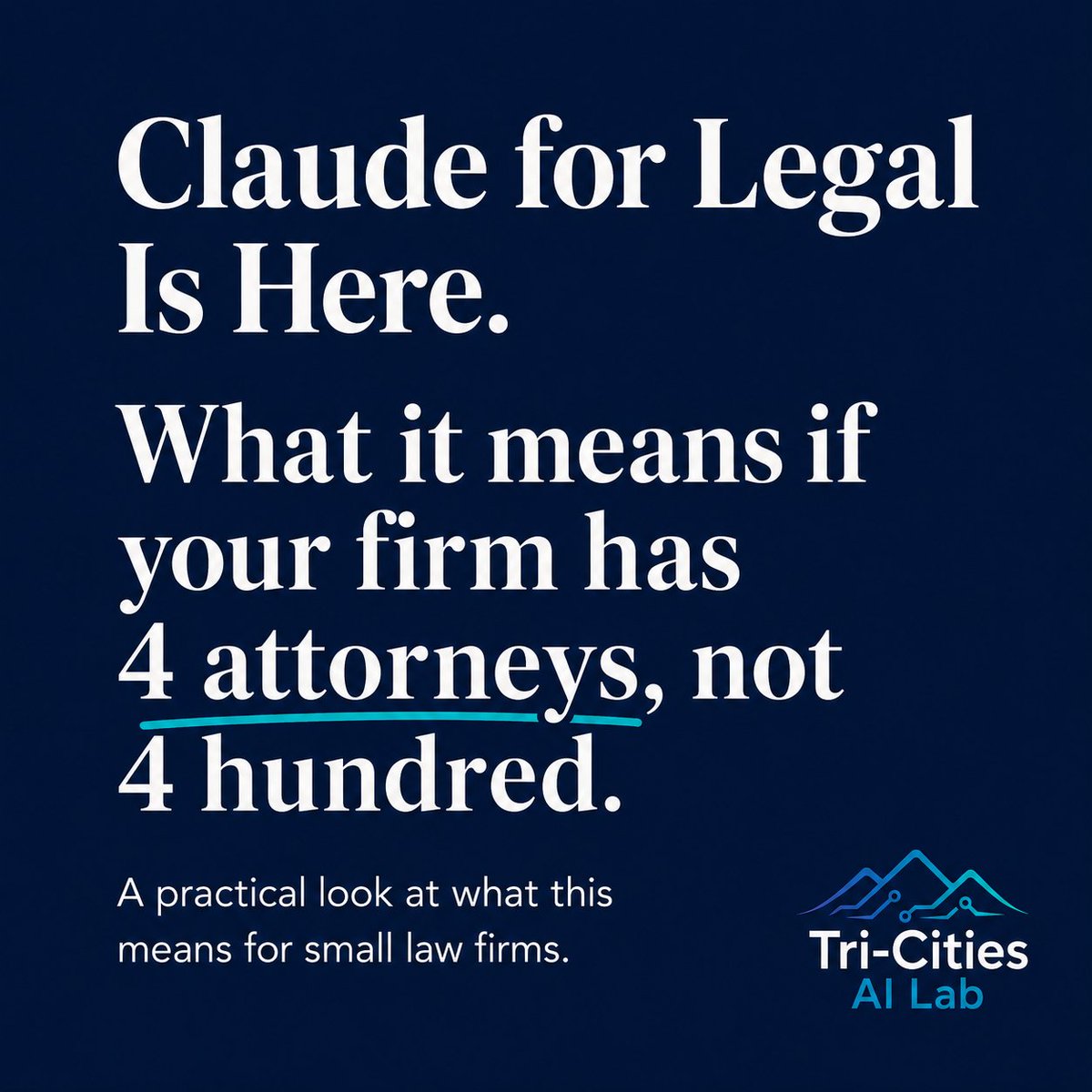WebTechdl's tweet photo. Claude for Legal launched this week. Big Law gets the headlines.

For a 4-attorney firm, the path is simpler:
→ A $20/mo Claude subscription
→ 3–4 well-built workflows
→ Clear human-review rules

Weeks, not procurement cycles.

Full post: https://t.co/NPKItR6hMD https://t.co/ZBGeJ5a4gA