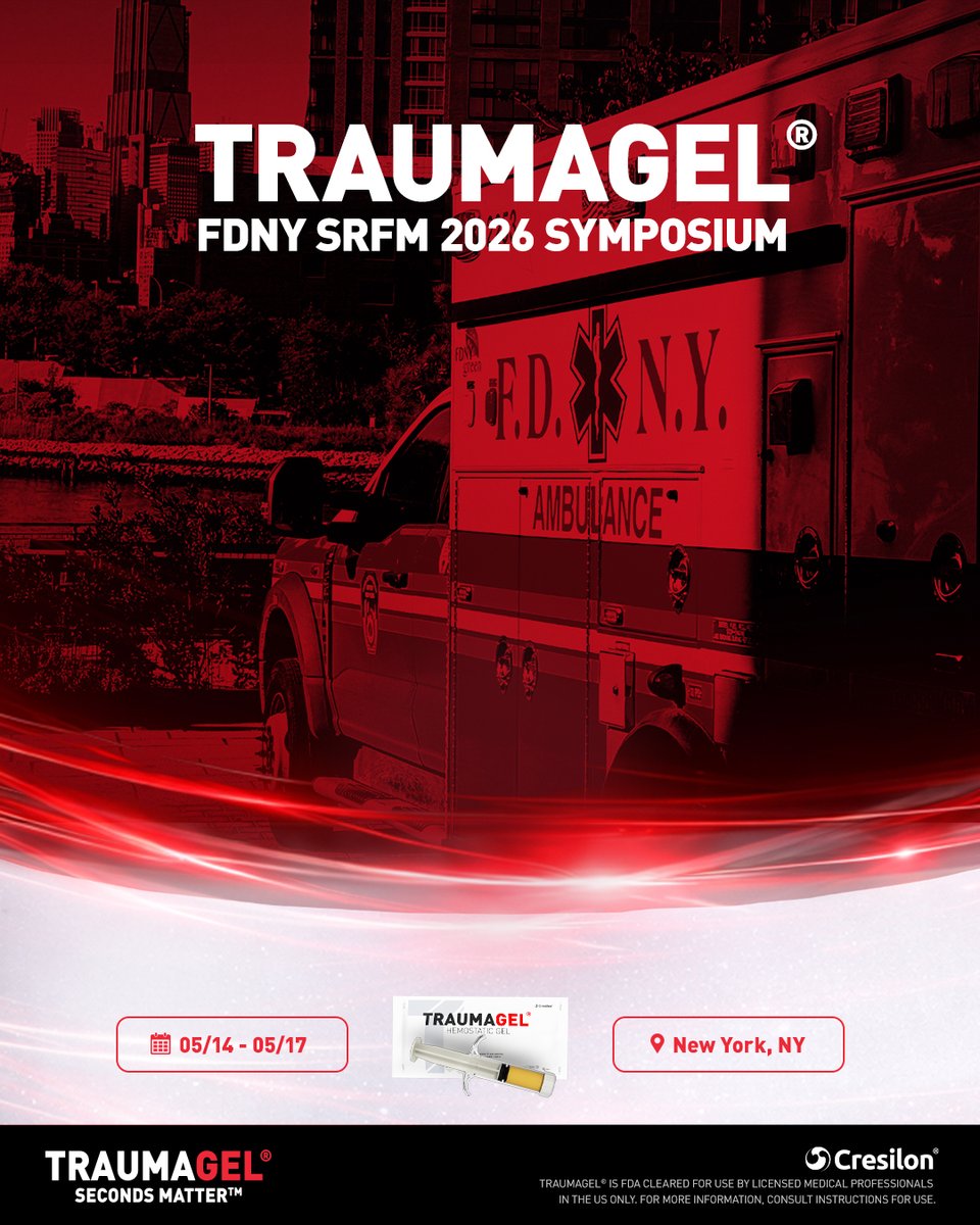 traumagel's tweet photo. We’re at the FDNY SRFM 2026 Symposium. Stop by to learn more about TRAUMAGEL®.

#traumacare #emergencymedicine #secondsmatter https://t.co/zOAEH2hLvW
