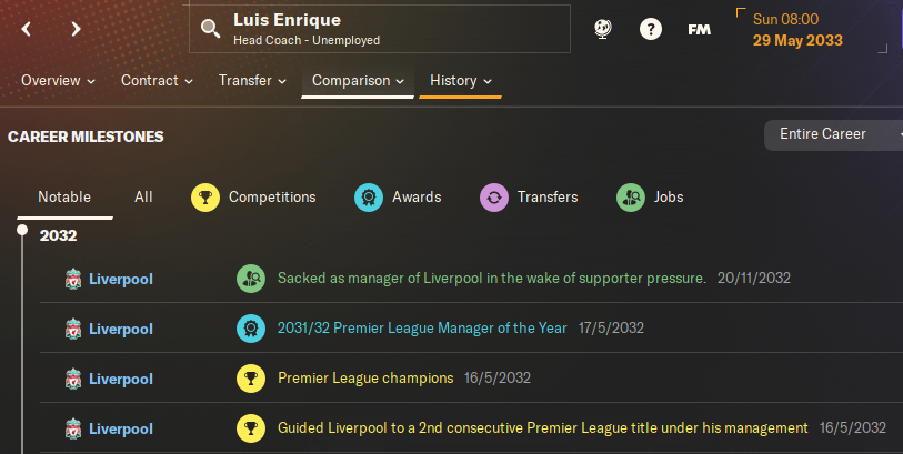 Firmaan_H's tweet photo. @id_fm Tahun 2033 min. Tengah musim pindah ke Liverpool, krn bosen Schalke ane udah terlalu OP di Bundesliga 😁
Posisi manager kosong krn Luis Enrique dipecat, padahal btb juara PL lho. Ternyata manajemen Liverpool di FM lebih waras daripada di RL 😌 https://t.co/9QQHoAc3qD