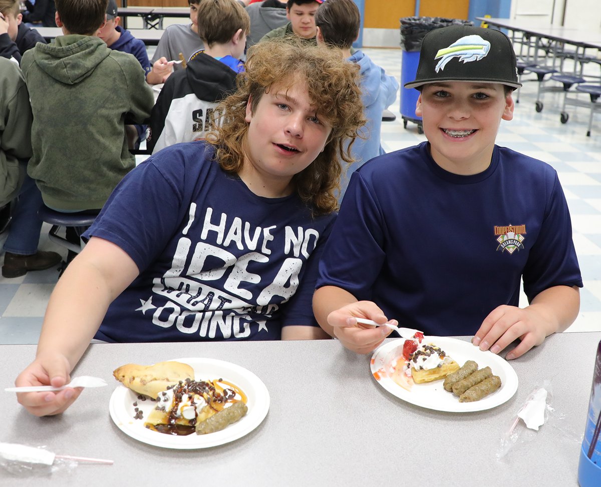 PerryCSD1's tweet photo. This morning, our JH students who have been on the Honor Roll this school year are being treated to a special breakfast to celebrate their hard work! Thanks to our awesome kitchen staff and school personnel for cooking and serving waffles, yogurt parfaits, pastries, and more. https://t.co/64KOusnlEo