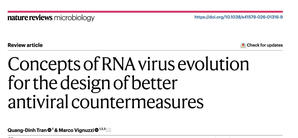 VignuzziLab's tweet photo. I am super proud to post a BEAUTIFUL review in Nature Reviews Microbiology that started as Dinh's PhD thesis introduction, and matured over a two year period, into a view on how he studies RNA virus evolution and how those concepts can be used in applied virology. Dinh Tran joined my group as a PhD student coming from a background of solid evolutionary sciences and population genetics, and trying to transform his wisdom to us and how we develop antiviral approaches. He is now a postdoctoral fellow, applying all these concepts to his own research program.

This is a very useful review, I hope you enjoy it. It is written for a broad audience, for students and scientists in the field and in related fields.

https://t.co/DyxiUyW3Rt

Share it with everyone!