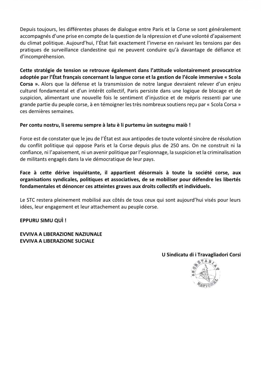 stc_ul_bia's tweet photo. [CUMUNICATU]
Dix jours après la découverte d’une balise de géolocalisation équipée d’un dispositif d’écoute clandestine dans un de nos véhicules, nous apprenons que d’autres militants engagés, issus de l’@AssoSulidarita et de @NAZIONE_, auraient également été visés. https://t.co/3ar1DOpEGc