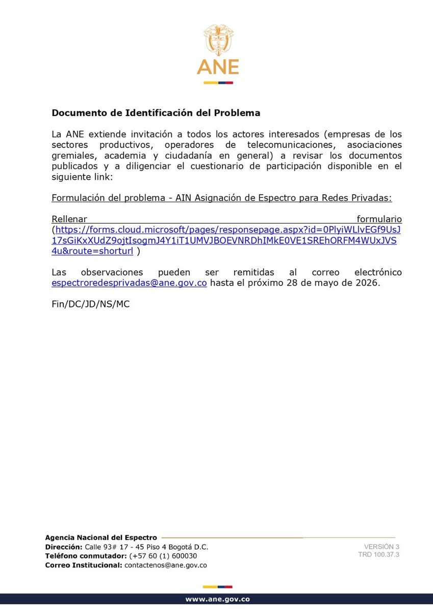 ANE_Colombia's tweet photo. #ANEInforma I La Agencia Nacional del Espectro pone a disposición de sus grupos de interés documentos que marcan un hito en el proceso de habilitación del espectro radioeléctrico para el despliegue de redes privadas de banda ancha. 

Más detalles en: https://t.co/5TbXt0brI4 https://t.co/m280AsSiz5